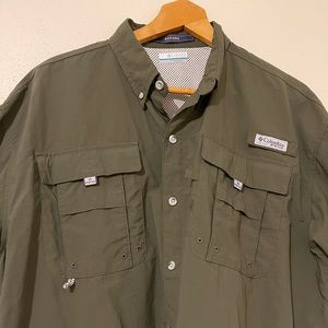 Columbia PFG Bahama Short Sleeve Shirt Green Omni Shade Sz Large. Vented Mens